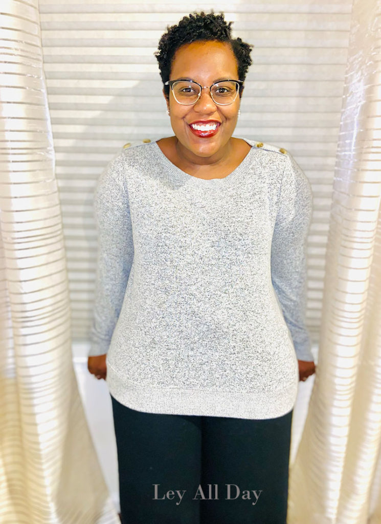 Gray Button Shoulder Sweater