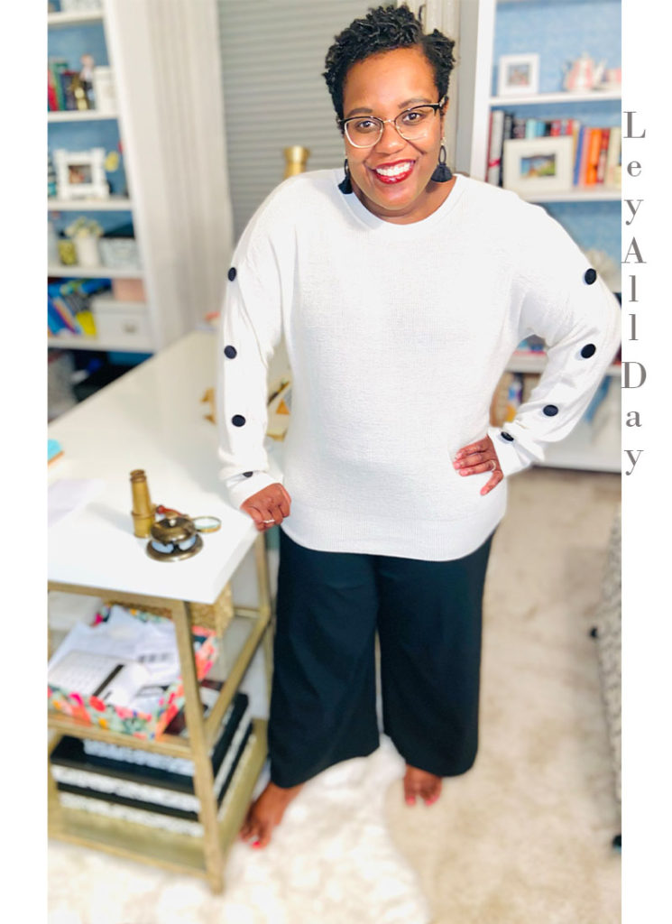 White Button Sleeve Sweater